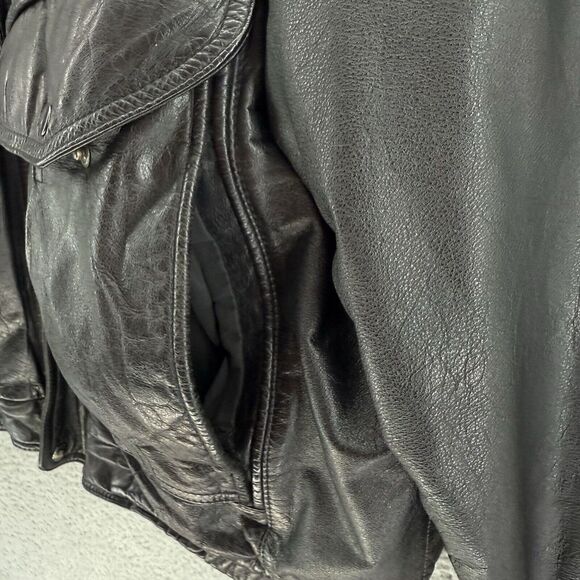 Vintage CITY STREETS Leather Jacket Mens XL Black Full Zip Deep Button Pockets - Picture 6 of 13